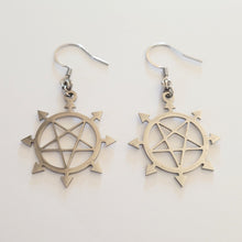 Load image into Gallery viewer, Inverted Pentagram Earrings, 8 Pointed Star Dangle Drop Earrings,