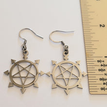 Load image into Gallery viewer, Inverted Pentagram Earrings, 8 Pointed Star Dangle Drop Earrings,