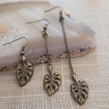 Load image into Gallery viewer, Monstera Leaf Earrings, Your Choice of Three Lengths, Dangle Drop Chain Earrings