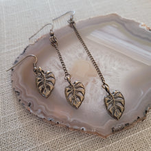 Load image into Gallery viewer, Monstera Leaf Earrings, Your Choice of Three Lengths, Dangle Drop Chain Earrings