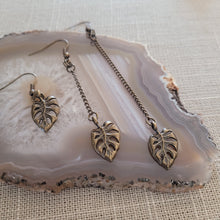 Load image into Gallery viewer, Monstera Leaf Earrings, Your Choice of Three Lengths, Dangle Drop Chain Earrings