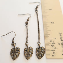 Load image into Gallery viewer, Monstera Leaf Earrings, Your Choice of Three Lengths, Dangle Drop Chain Earrings