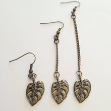 Load image into Gallery viewer, Monstera Leaf Earrings, Your Choice of Three Lengths, Dangle Drop Chain Earrings
