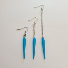 Load image into Gallery viewer, Sky Blue Blue  Spike Earrings, Long Dangle Chain Earrings in Your Choice of Three Lengths