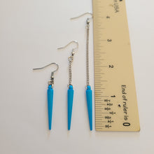 Load image into Gallery viewer, Sky Blue Blue  Spike Earrings, Long Dangle Chain Earrings in Your Choice of Three Lengths
