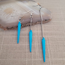 Load image into Gallery viewer, Sky Blue Blue  Spike Earrings, Long Dangle Chain Earrings in Your Choice of Three Lengths