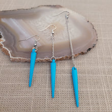 Load image into Gallery viewer, Sky Blue Blue  Spike Earrings, Long Dangle Chain Earrings in Your Choice of Three Lengths