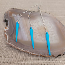 Load image into Gallery viewer, Sky Blue Blue  Spike Earrings, Long Dangle Chain Earrings in Your Choice of Three Lengths