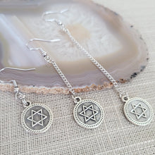 Load image into Gallery viewer, Star of David Earrings,  Your Choice of Three Lengths, Long Dangle Chain Earrings