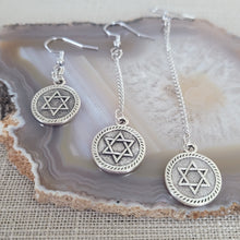 Load image into Gallery viewer, Star of David Earrings,  Your Choice of Three Lengths, Long Dangle Chain Earrings