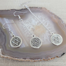 Load image into Gallery viewer, Star of David Earrings,  Your Choice of Three Lengths, Long Dangle Chain Earrings