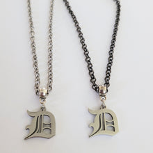 Load image into Gallery viewer, Detroit Necklace, Olde English D Necklace, Your Choice of Gunmetal or Silver Rolo Chain, 313 Jewelry