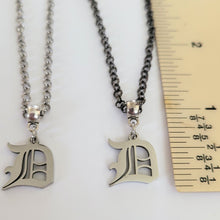 Load image into Gallery viewer, Detroit Necklace, Olde English D Necklace, Your Choice of Gunmetal or Silver Rolo Chain, 313 Jewelry