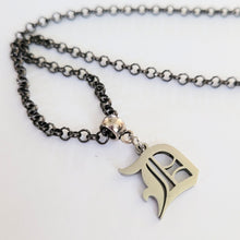 Load image into Gallery viewer, Detroit Necklace, Olde English D Necklace, Your Choice of Gunmetal or Silver Rolo Chain, 313 Jewelry