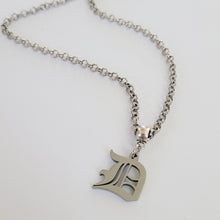Load image into Gallery viewer, Detroit Necklace, Olde English D Necklace, Your Choice of Gunmetal or Silver Rolo Chain, 313 Jewelry