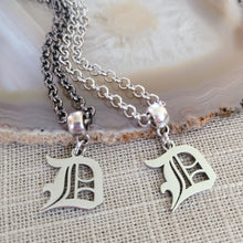 Load image into Gallery viewer, Detroit Necklace, Olde English D Necklace, Your Choice of Gunmetal or Silver Rolo Chain, 313 Jewelry