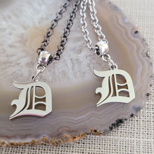 Load image into Gallery viewer, Detroit Necklace, Olde English D Necklace, Your Choice of Gunmetal or Silver Rolo Chain, 313 Jewelry