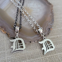 Load image into Gallery viewer, Detroit Necklace, Olde English D Necklace, Your Choice of Gunmetal or Silver Rolo Chain, 313 Jewelry