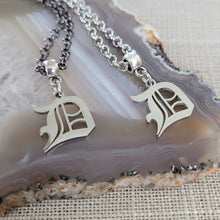 Load image into Gallery viewer, Detroit Necklace, Olde English D Necklace, Your Choice of Gunmetal or Silver Rolo Chain, 313 Jewelry