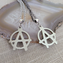 Load image into Gallery viewer, Anarchy Necklace, Your Choice of Gunmetal or Silver Rolo Chain, Jewelry for Anarchists