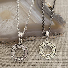 Load image into Gallery viewer, Moon Phase Necklace, Your Choice of Gunmetal or Silver Rolo Chain