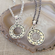 Load image into Gallery viewer, Moon Phase Necklace, Your Choice of Gunmetal or Silver Rolo Chain