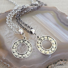 Load image into Gallery viewer, Moon Phase Necklace, Your Choice of Gunmetal or Silver Rolo Chain