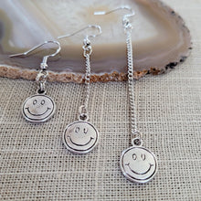 Load image into Gallery viewer, Smiley Face Earrings, Your Choice of Three Lengths, Dangle Drop Chain Earrings