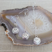 Load image into Gallery viewer, Smiley Face Earrings, Your Choice of Three Lengths, Dangle Drop Chain Earrings