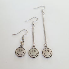 Load image into Gallery viewer, Smiley Face Earrings, Your Choice of Three Lengths, Dangle Drop Chain Earrings