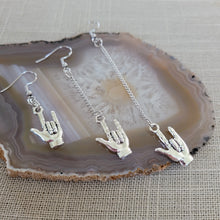 Load image into Gallery viewer, I Love You ASL Earrings, Your Choice of Three Lengths, Dangle Drop Chain Earrings