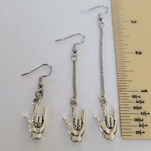 Load image into Gallery viewer, I Love You ASL Earrings, Your Choice of Three Lengths, Dangle Drop Chain Earrings