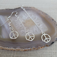 Load image into Gallery viewer, Peace Sign Earrings, Your Choice of Three Lengths, Dangle Drop Chain Earrings