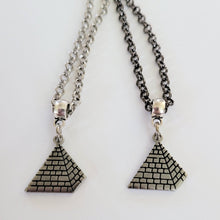 Load image into Gallery viewer, Pyramid Necklace, Your Choice of Gunmetal or Silver Rolo Chain, Machine Cut Stainless Steel Charms, Egyptian Jewelry