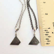 Load image into Gallery viewer, Pyramid Necklace, Your Choice of Gunmetal or Silver Rolo Chain, Machine Cut Stainless Steel Charms, Egyptian Jewelry