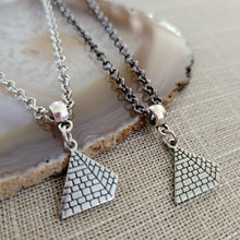 Load image into Gallery viewer, Pyramid Necklace, Your Choice of Gunmetal or Silver Rolo Chain, Machine Cut Stainless Steel Charms, Egyptian Jewelry