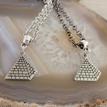 Load image into Gallery viewer, Pyramid Necklace, Your Choice of Gunmetal or Silver Rolo Chain, Machine Cut Stainless Steel Charms, Egyptian Jewelry