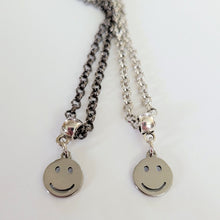 Load image into Gallery viewer, Smiley Face Necklace, Your Choice of Gunmetal or Silver Rolo Chain, Nineties Retro Jewelry