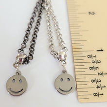 Load image into Gallery viewer, Smiley Face Necklace, Your Choice of Gunmetal or Silver Rolo Chain, Nineties Retro Jewelry