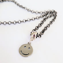 Load image into Gallery viewer, Smiley Face Necklace, Your Choice of Gunmetal or Silver Rolo Chain, Nineties Retro Jewelry