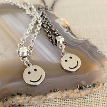 Load image into Gallery viewer, Smiley Face Necklace, Your Choice of Gunmetal or Silver Rolo Chain, Nineties Retro Jewelry