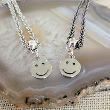 Load image into Gallery viewer, Smiley Face Necklace, Your Choice of Gunmetal or Silver Rolo Chain, Nineties Retro Jewelry