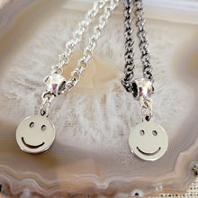 Load image into Gallery viewer, Smiley Face Necklace, Your Choice of Gunmetal or Silver Rolo Chain, Nineties Retro Jewelry