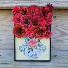 Load image into Gallery viewer, Red Flower Filled Vase Frame, Handmade Paper Flowers, 4x6 Black Frame, Nursery Powder Room Decor