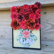 Load image into Gallery viewer, Red Flower Filled Vase Frame, Handmade Paper Flowers, 4x6 Black Frame, Nursery Powder Room Decor