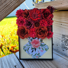 Load image into Gallery viewer, Red Flower Filled Vase Frame, Handmade Paper Flowers, 4x6 Black Frame, Nursery Powder Room Decor