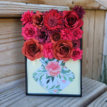 Load image into Gallery viewer, Red Flower Filled Vase Frame, Handmade Paper Flowers, 4x6 Black Frame, Nursery Powder Room Decor