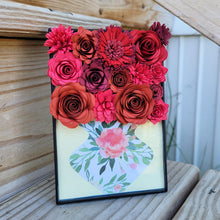 Load image into Gallery viewer, Red Flower Filled Vase Frame, Handmade Paper Flowers, 4x6 Black Frame, Nursery Powder Room Decor