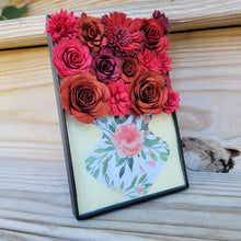 Load image into Gallery viewer, Red Flower Filled Vase Frame, Handmade Paper Flowers, 4x6 Black Frame, Nursery Powder Room Decor