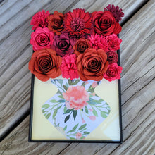 Load image into Gallery viewer, Red Flower Filled Vase Frame, Handmade Paper Flowers, 4x6 Black Frame, Nursery Powder Room Decor
